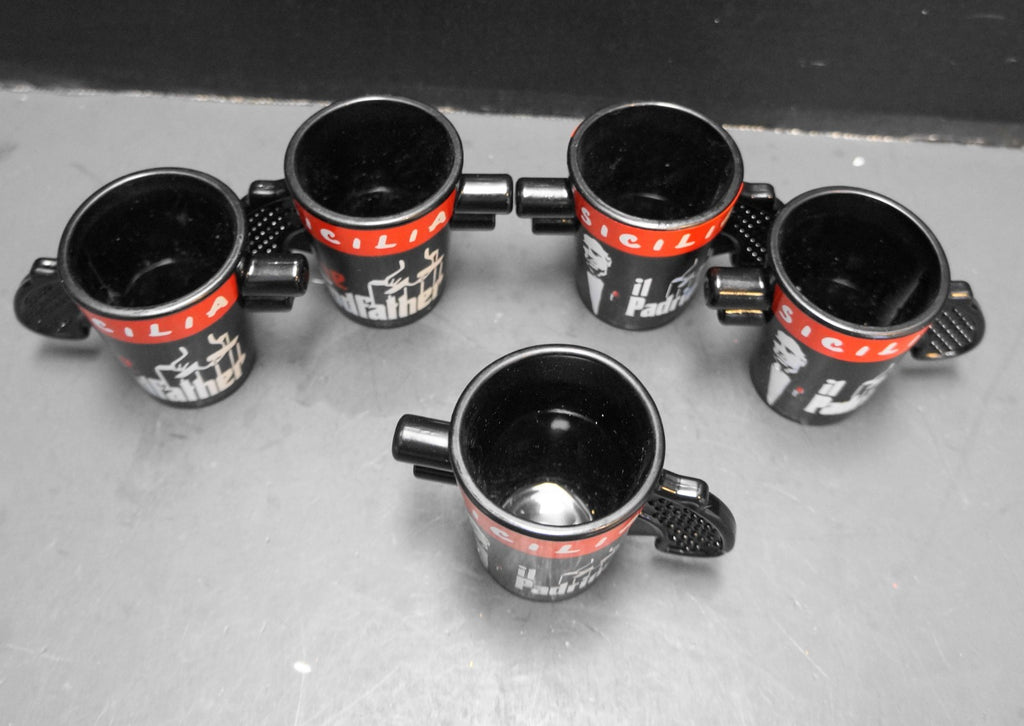 Sicilia The Godfather Il Padrino Souvenir Shot Glasses Gun Handle Black Set of 5