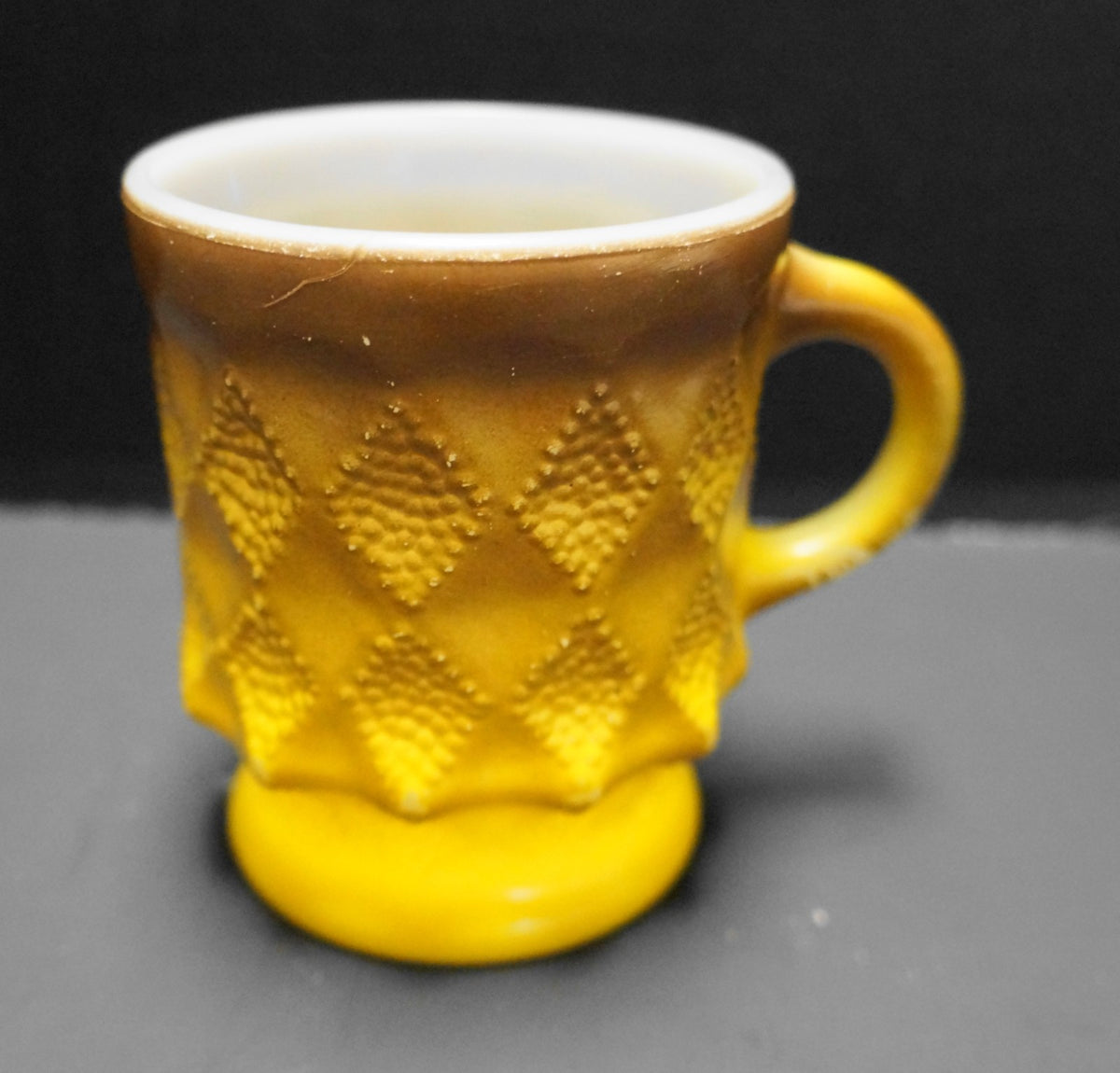 SOLD Fire-King Kimberly Mug Diamond Pane Yellow Brown Fade