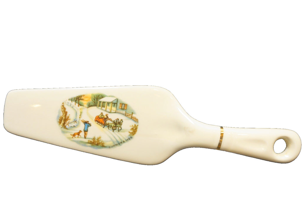 Harker Pottery Currier & Ives Homestead in Winter Pie Pastry Server