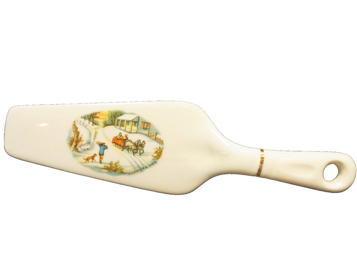 Harker Pottery Currier & Ives Homestead in Winter Pie Pastry Server
