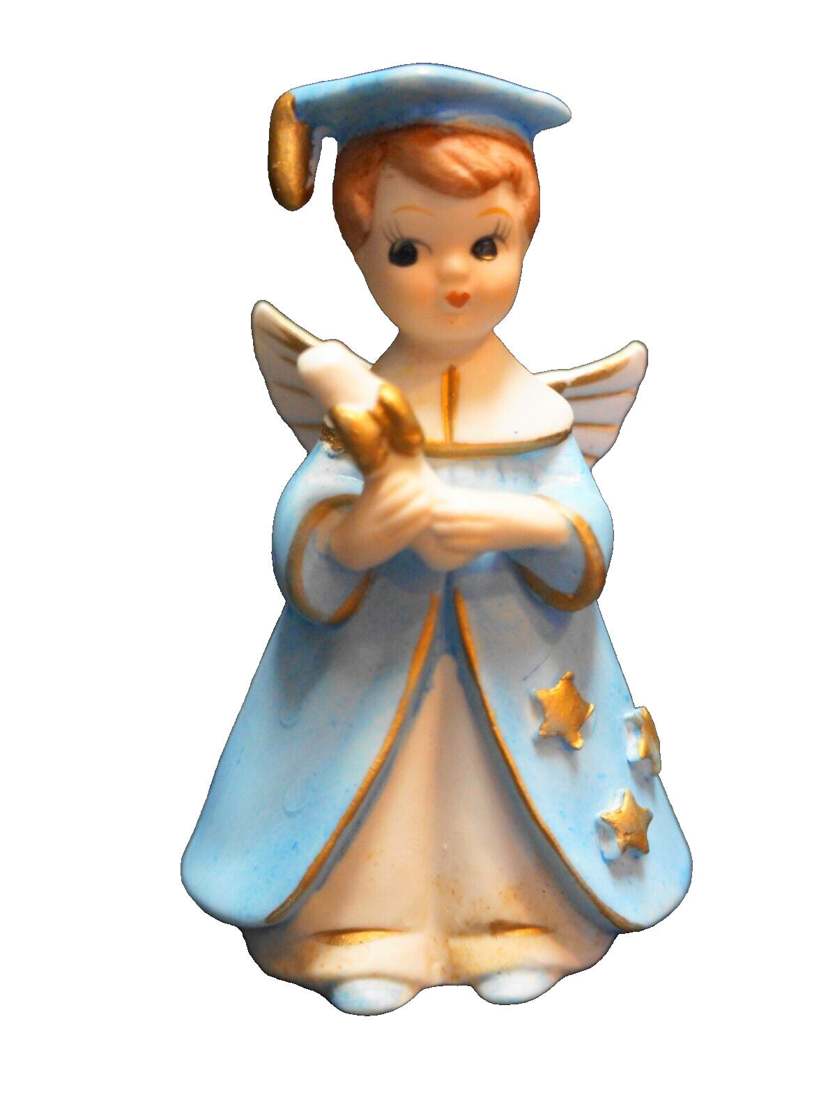 Josef Originals Blue Graduation Boy Angel Figurine Bisque Hand Painted