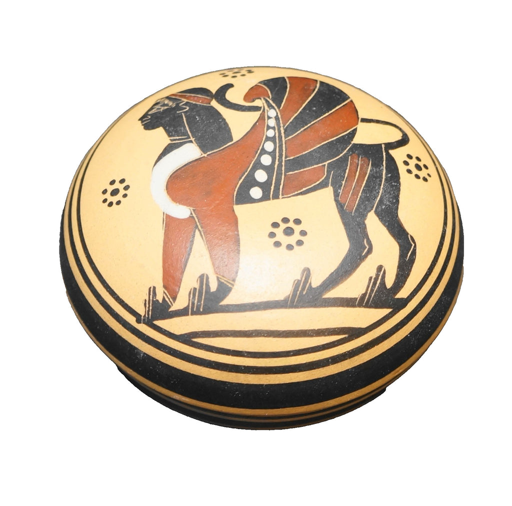 Greek Corinth Souvenir Trinket Box Round Clay Hand Painted
