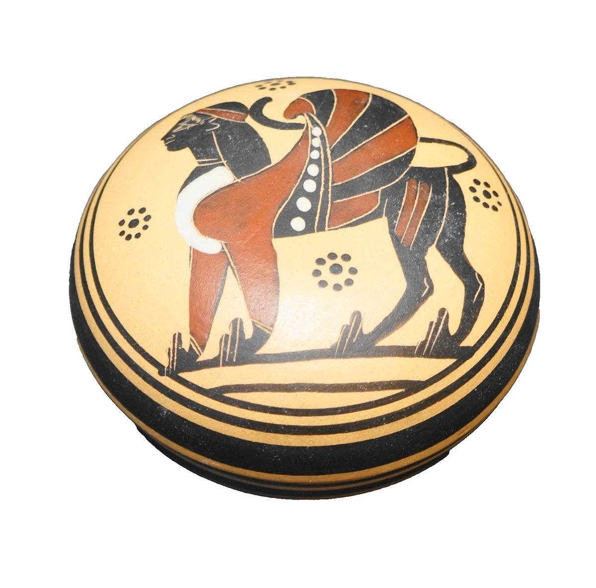 Greek Corinth Souvenir Trinket Box Round Clay Hand Painted
