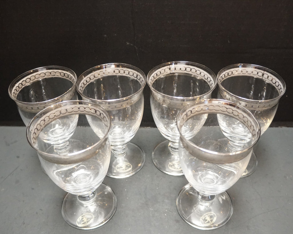 J Preziosi Silver Chain Decorated Wine Water Goblets Set of 6 Italy