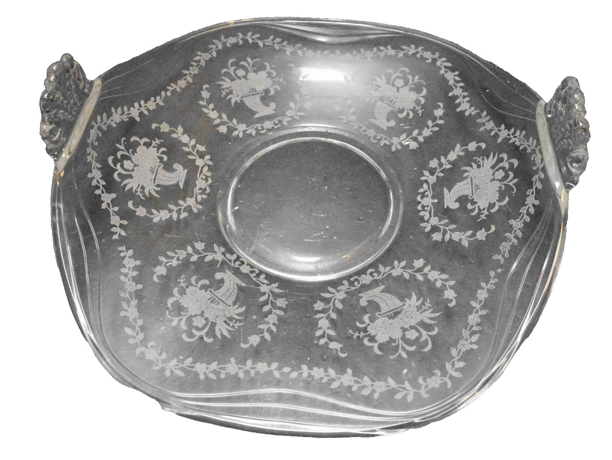 Fostoria Mayflower Cornucopia Flowers Etch Muffin Tray Bent Glass