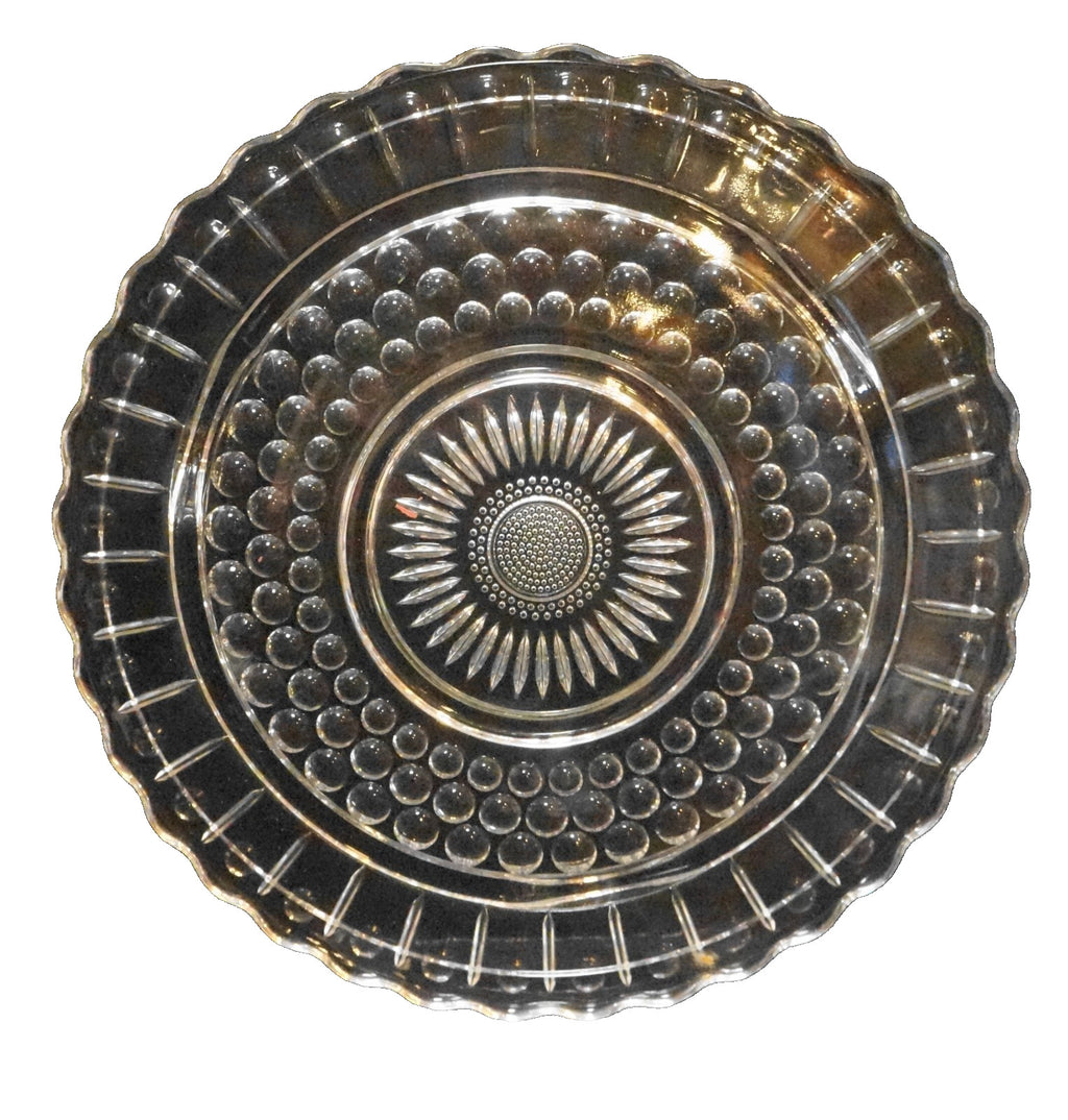 Federal Glass Daisy Sunflower Dots Circles Footed Cake Plate Clear