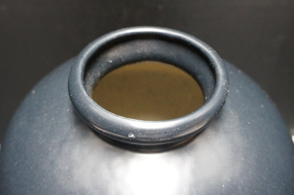Harris Potteries Black Large 13" Table Vase Cream Incised Leaves