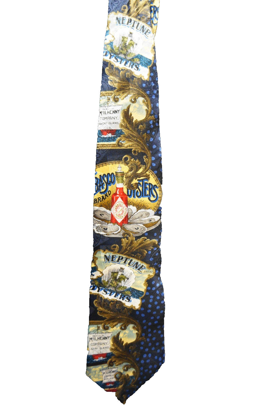 Tabasco Hot Sauce Neptune Oysters Novelty Silk Tie Vintage