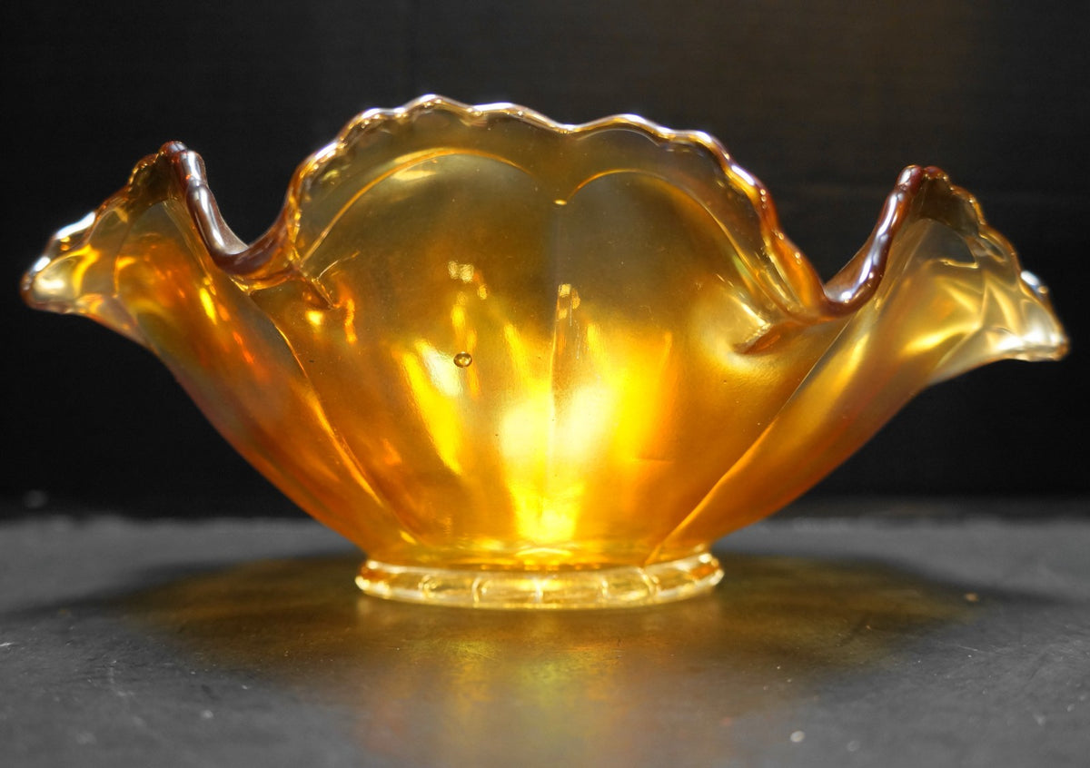 Imperial Glass Marigold Carnival Glass Plain Jane Ruffled Paneled Bowl 9 IN