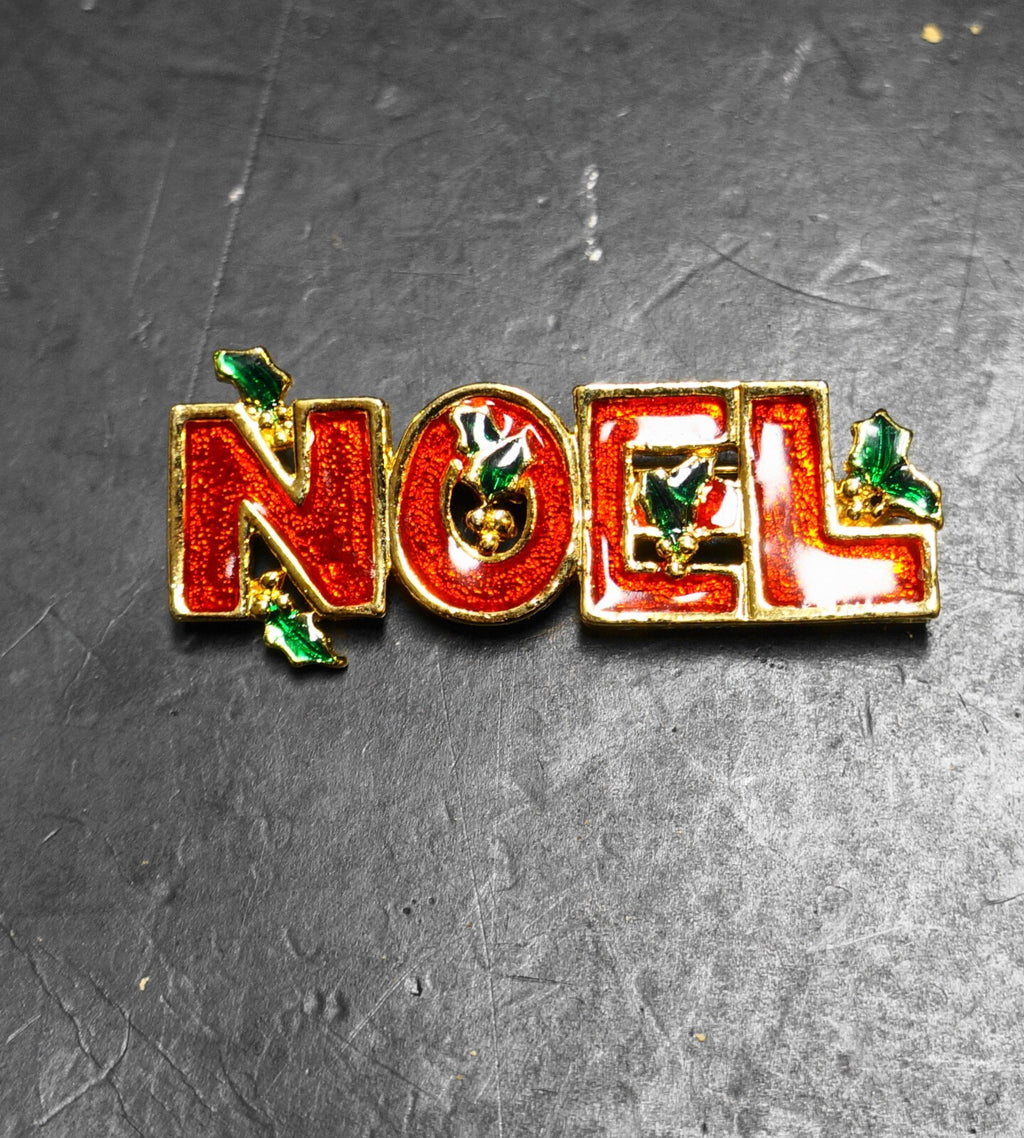 Noel Enamel Red Goldtone Bar Pin Block Letters AAI Signed Christmas