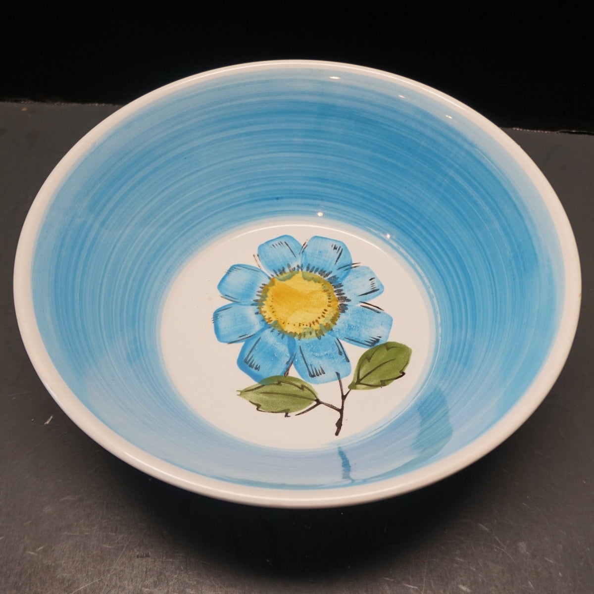 Rossini Sky Blue Flower Power 1970s Ironstone Serving Bowl