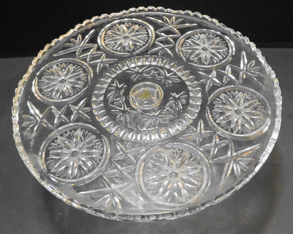 Crystal D'Adriana D'Arlene Lead Crystal Cut Glass Cake Stand Flower Medallion