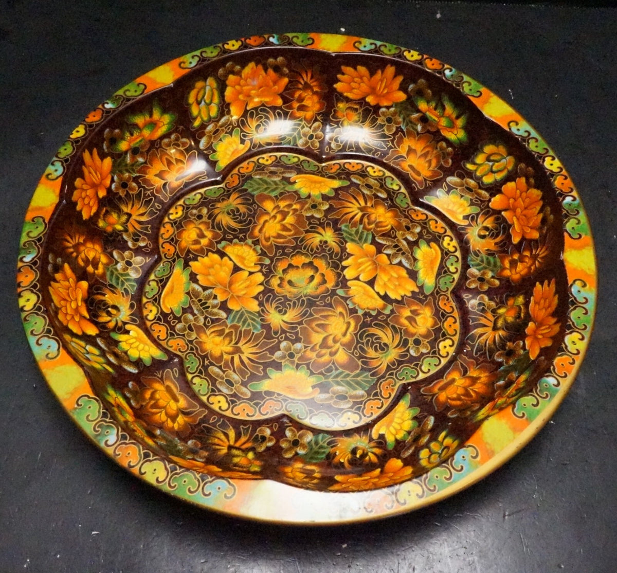 Daher Chintz Floral Orange Brown Tin Bowl Made in England