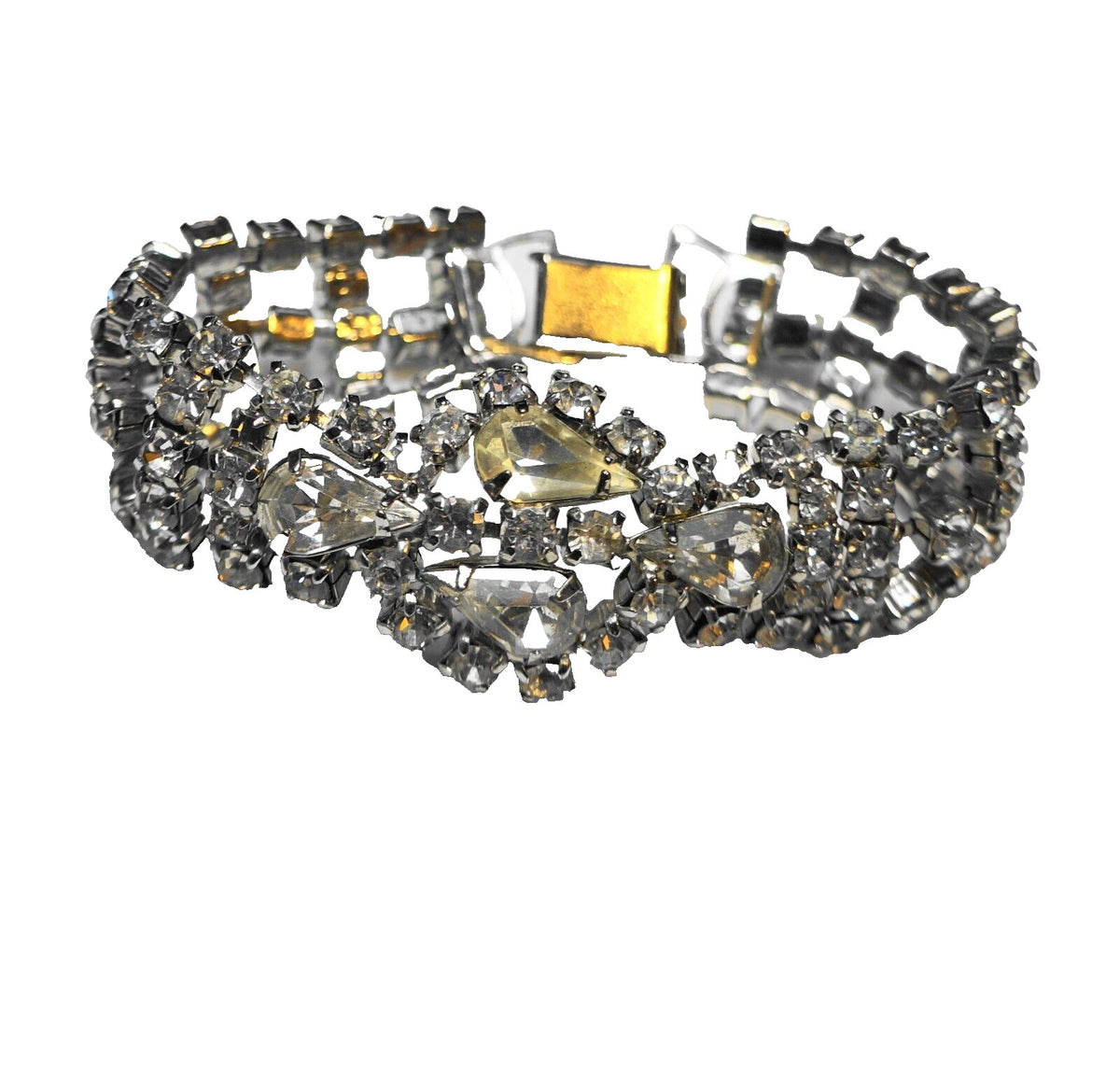 Fancy Clear Rhinestone Bracelet Triple Strand Clasp Closure