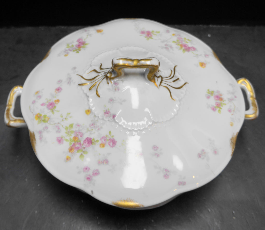 Charles Ahrenfeldt Limoges France Pink Roses Covered Round Vegetable Dish