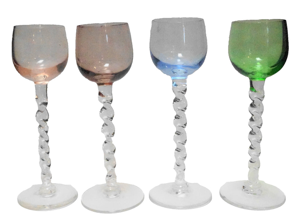 Multicolor Cordials Twisted Stems Set of 4 Art Glass