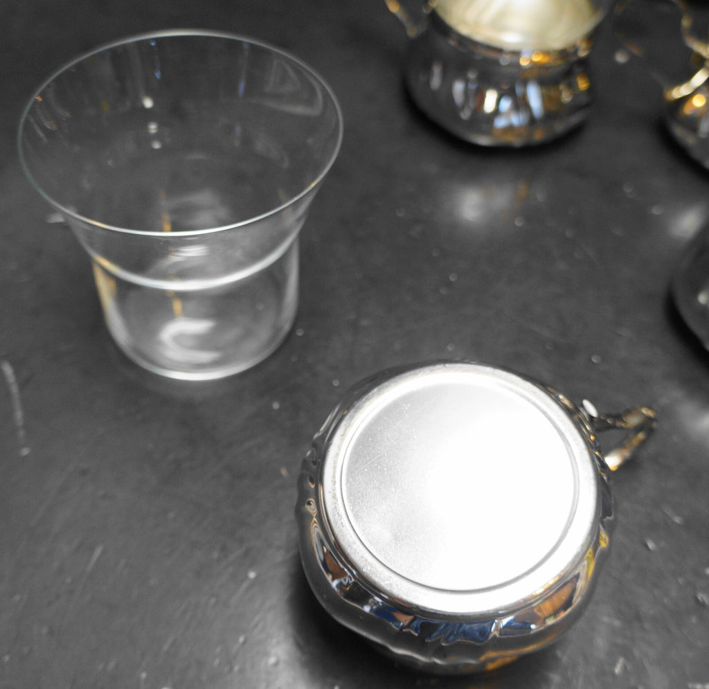 Schott Mainz Jena Glass Silverplate Holder Coffee Cups Set of 4 MCM
