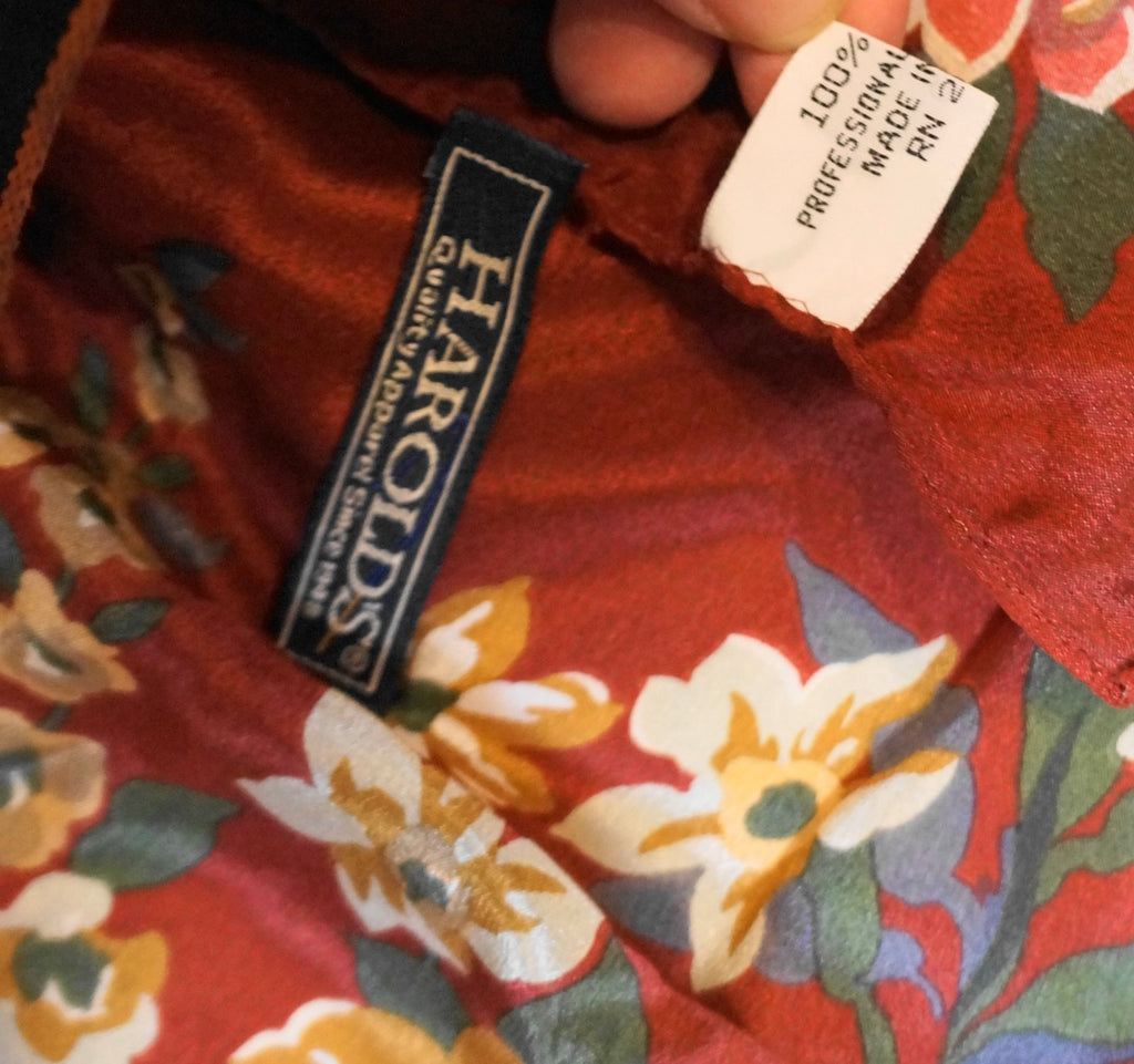 Harold's Quality Apparel Brick Red Floral Silk Scarf Made in Japan 34"