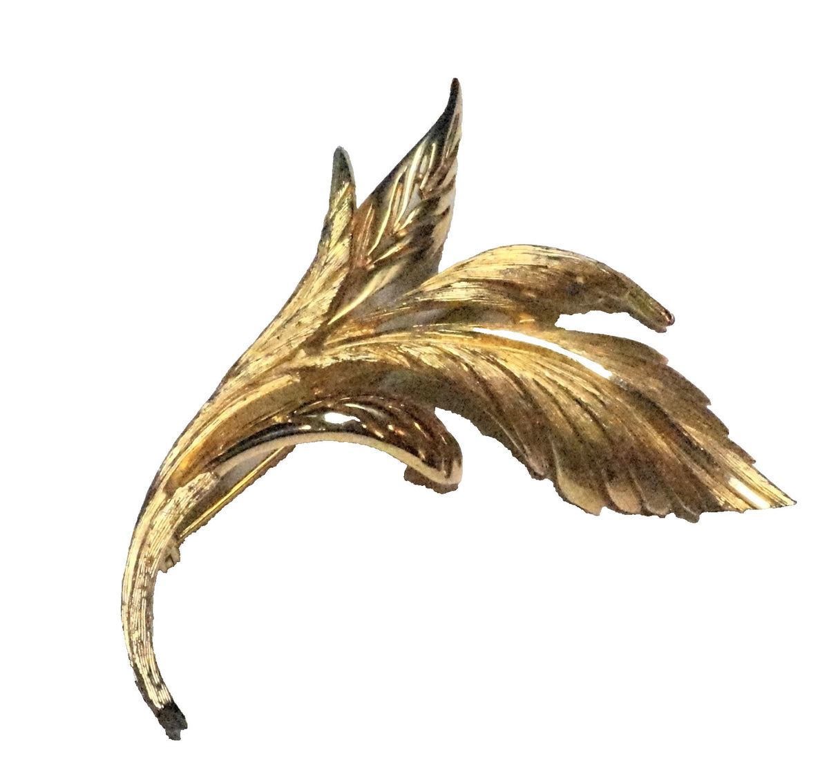 Ledo Signed Brushed Gold Tone Large Leaf Brooch