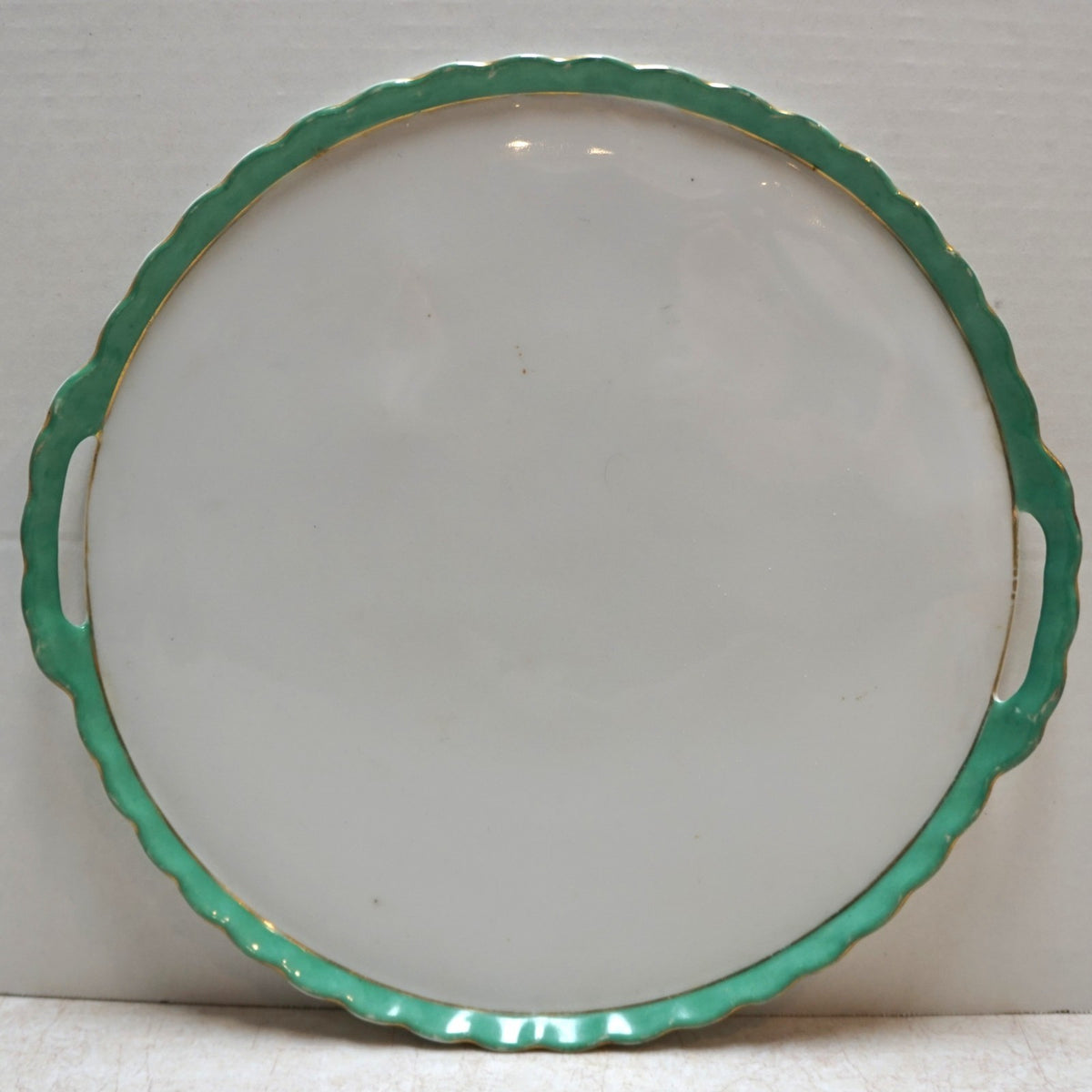Victoria Austria Spring Green Scalloped Rim Handled Cake Plate