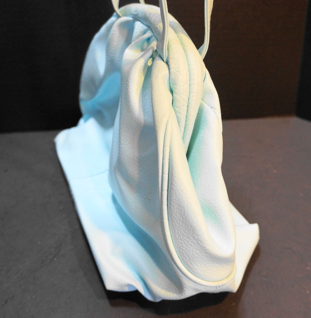 Baby Blue Vinyl Faux Leather Slouchy Purse Shoulder Bag Made in Taiwan 1980s