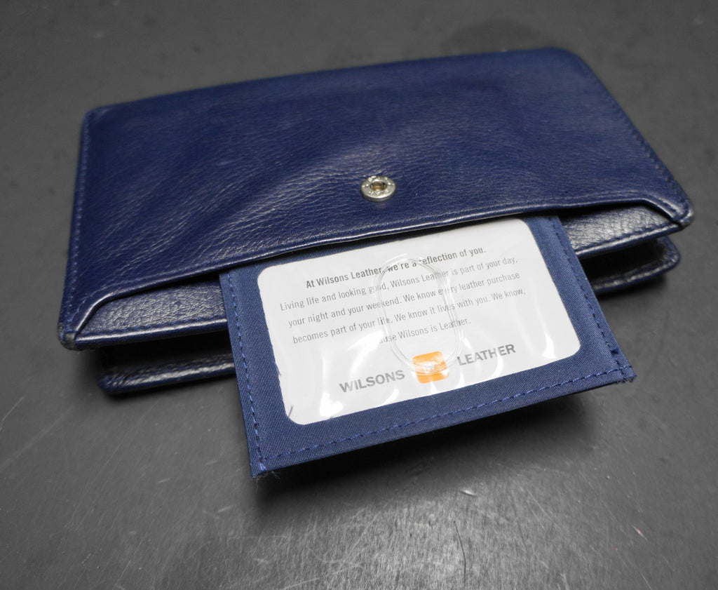 Buxton Options Navy Blue Leather Folding Billfold Wallet Clutch