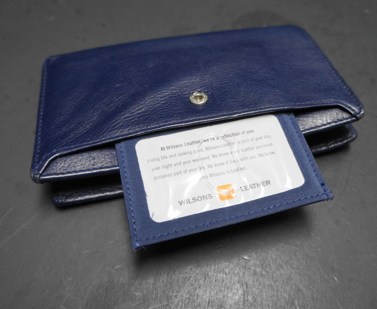 Buxton Options Navy Blue Leather Folding Billfold Wallet Clutch