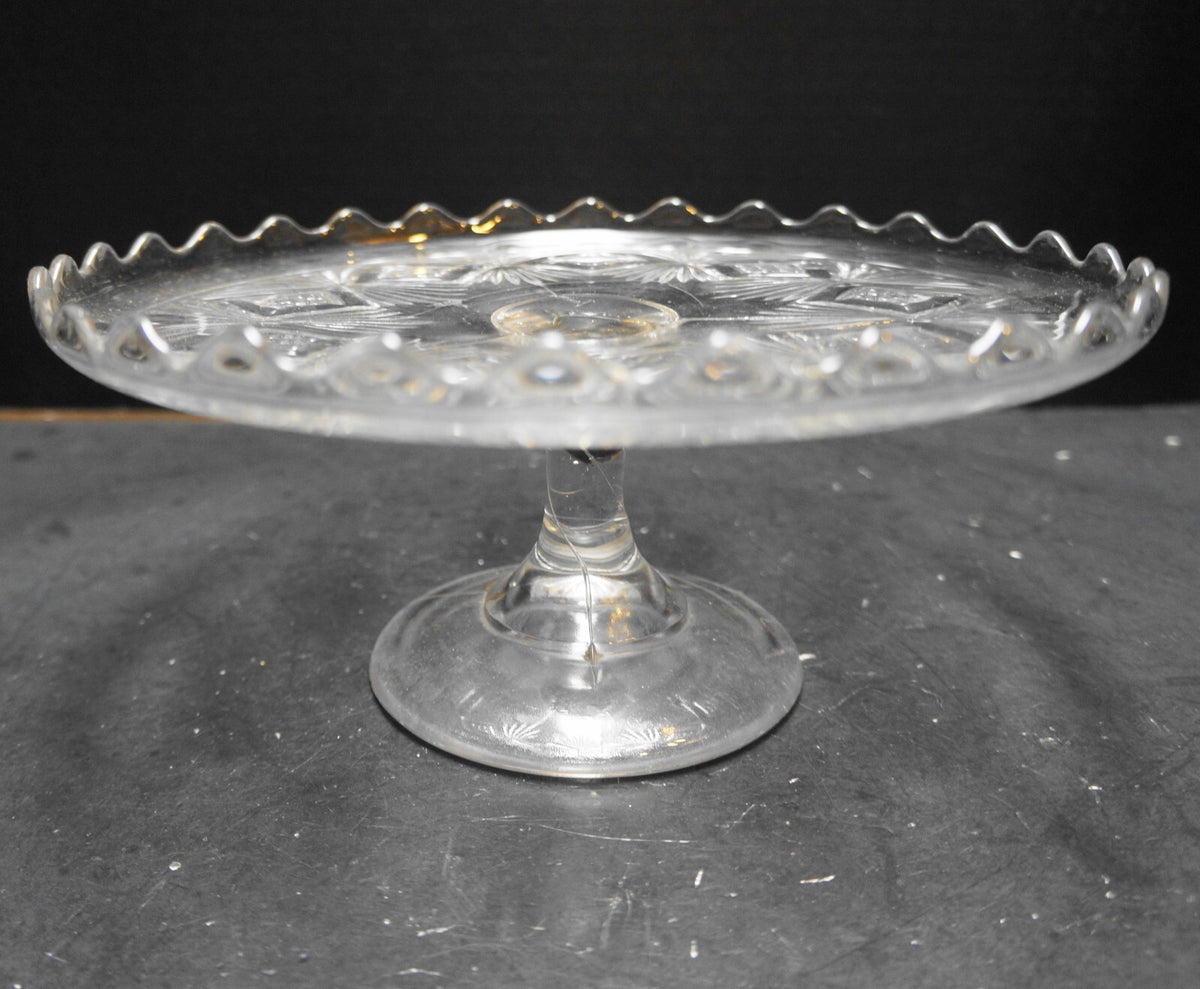 Bryce Higbee Sheaf With Diamonds EAPG Cake Stand Clear Glass
