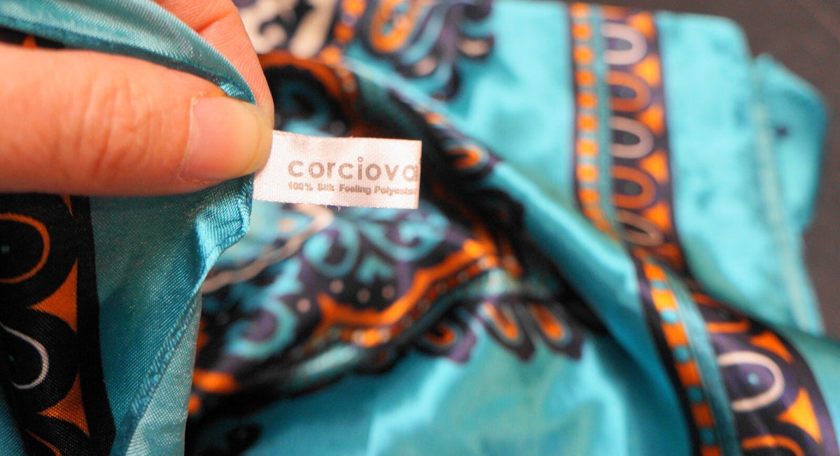 Corciova Teal 35 x 35 Scarf Silk Feel Polyester Moroccan Tile Medallion Print
