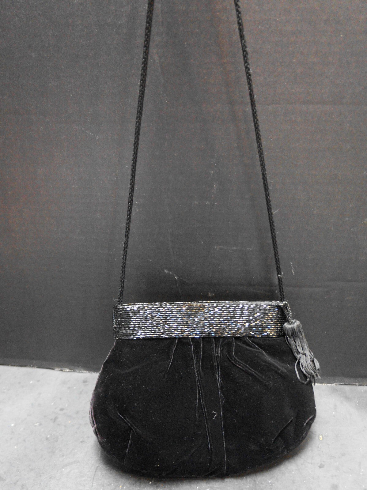 La Regale Black Velvet Beaded Top Evening Bag Purse