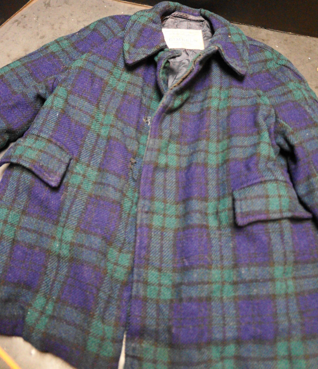 Gimbel's Vintage Blue Green Tartan Plaid Wool Coat Little Girl 18M 2T