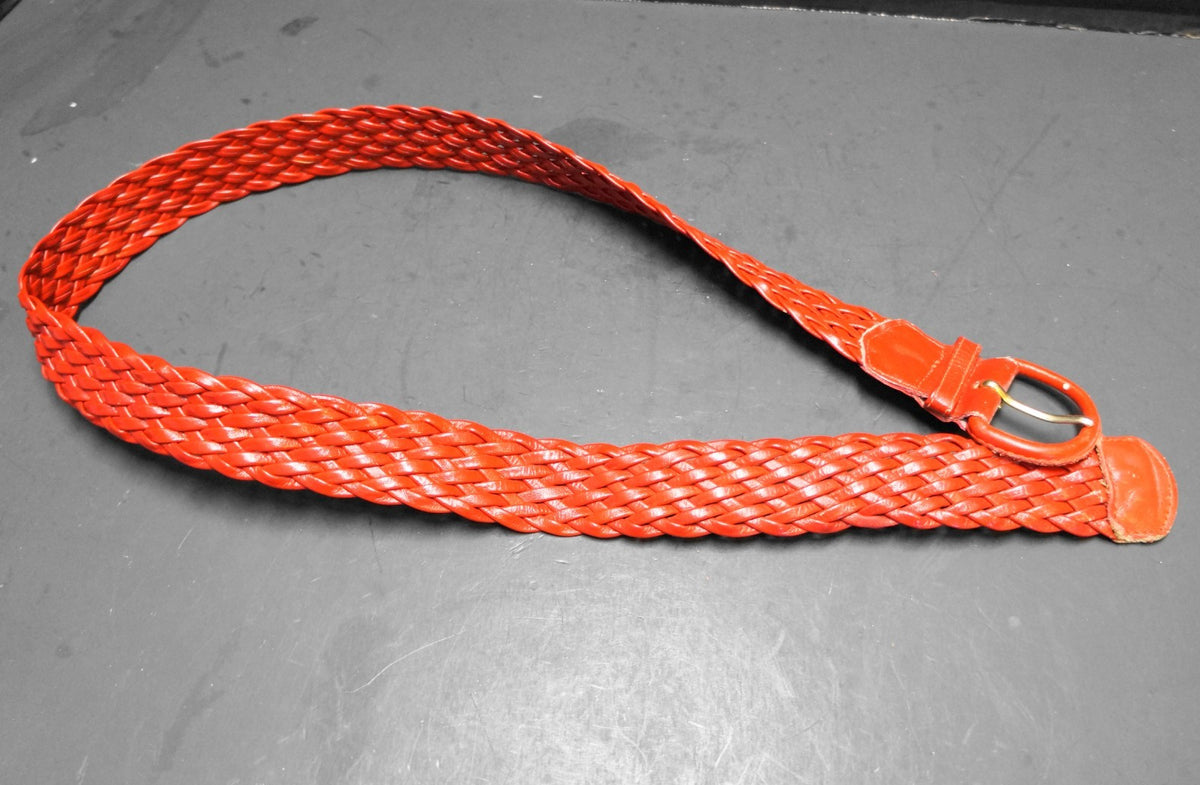 Red Braided Woven Leather Women's Belt Made in Taiwan M/L 32 IN