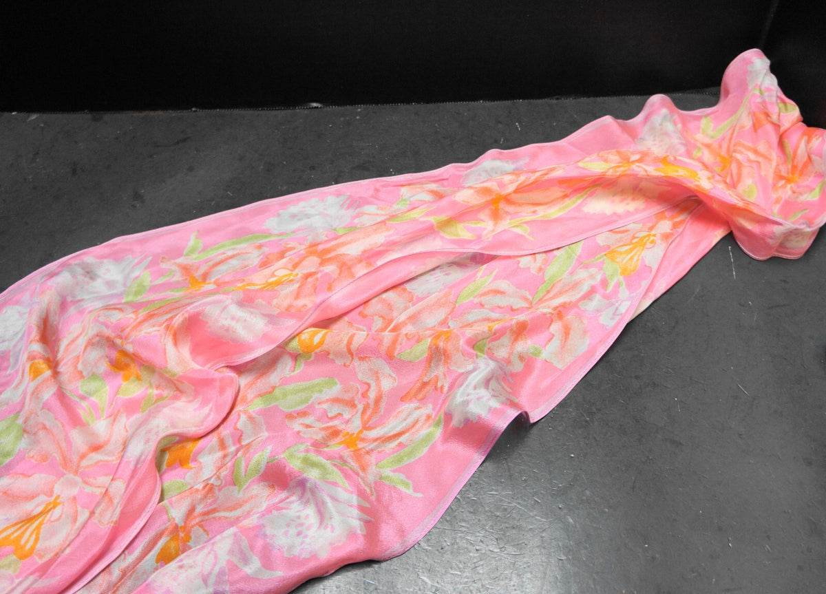 Vera Pink Floral Silk Oblong Scarf 1970s