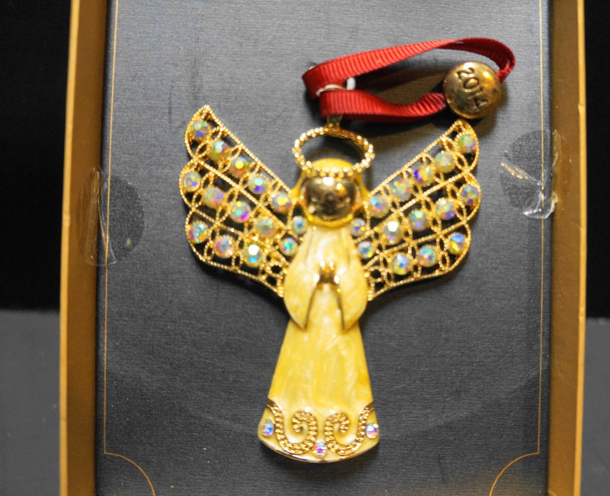 Monet Cream Enamel Crystal Angel Ornament In Box 2014