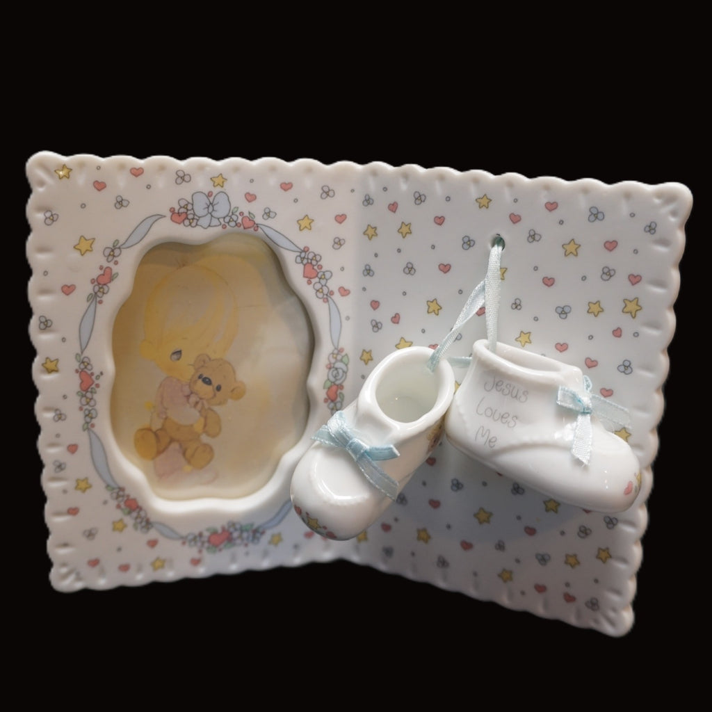Precious Moments Jesus Loves Me Baby Boy Porcelain Photo Frame Booties