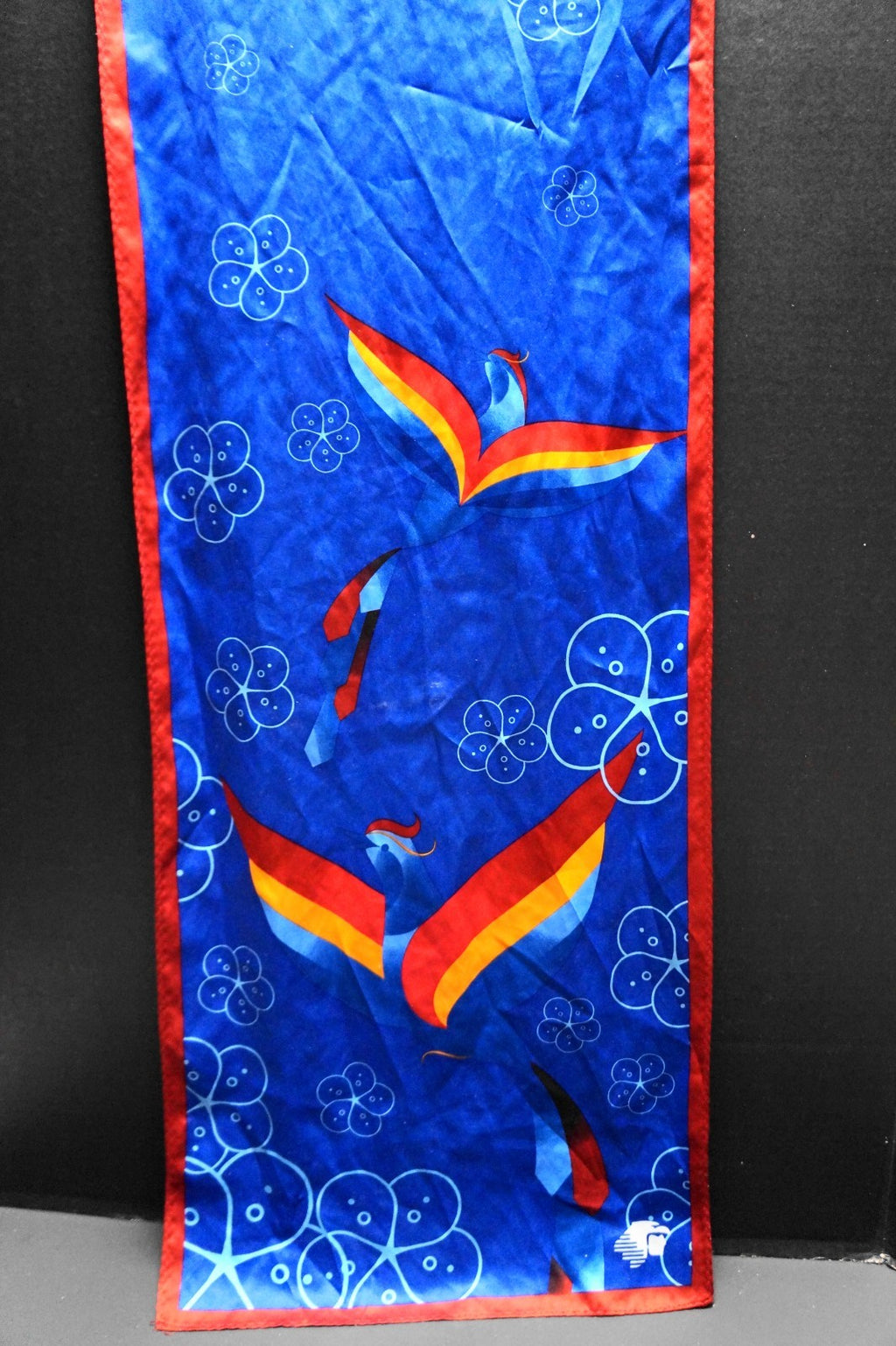 Blue Red Bird of Paradise Silk Scarf Eagle Head Logo