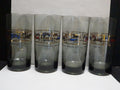 Antique Autos Pattern Smoke Gray Glass Tumblers Set of 4 Ford Hudson Packard