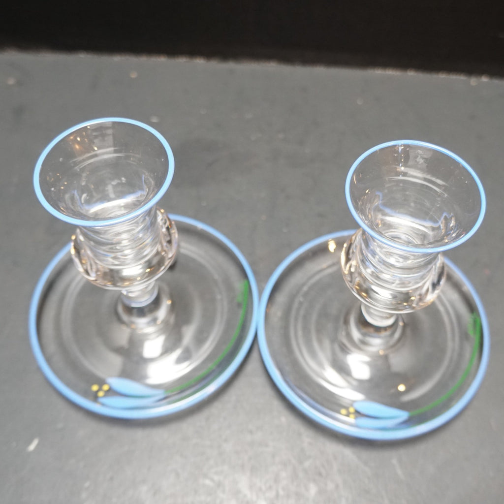 Orrefors Crocus Anne Nilsson Arne Lindblom Hand Painted Candle Holders Pair