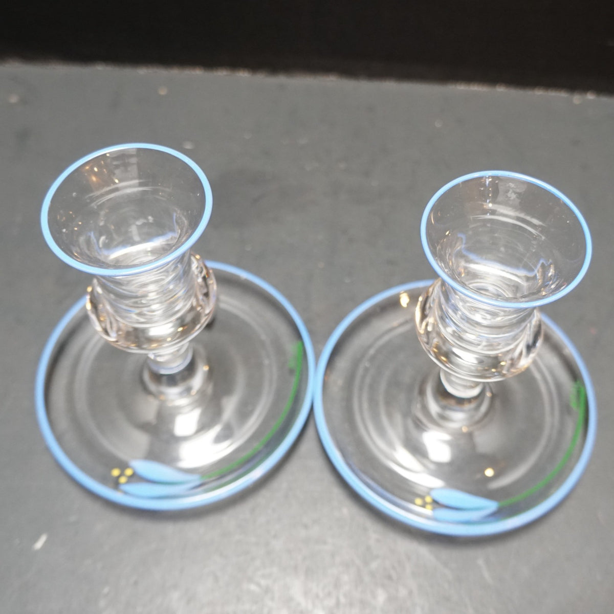 Orrefors Crocus Anne Nilsson Arne Lindblom Hand Painted Candle Holders Pair