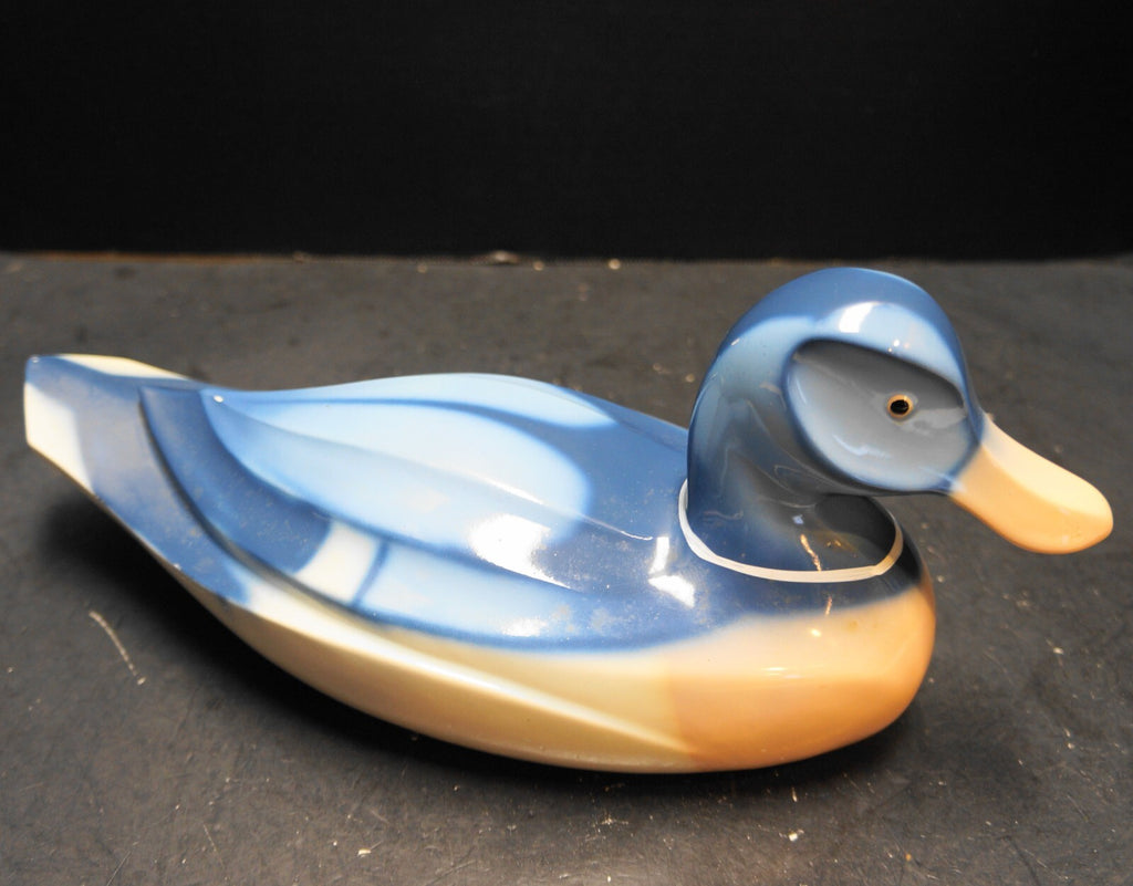 Blue Pink Cream Hand Painted Ceramic Duck Figurine Decoy