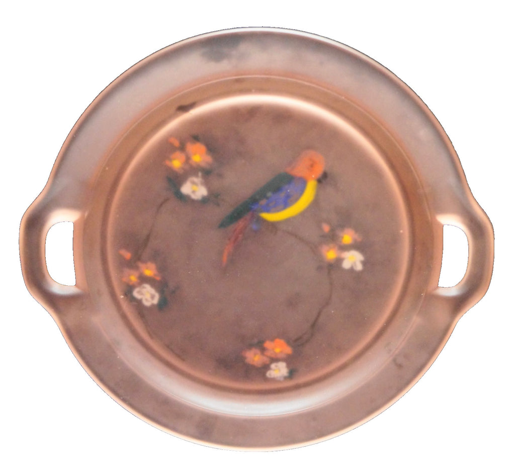Tiffin Parrot Jungle Assortment Pink Satin Glass Double Handle Cake Plate