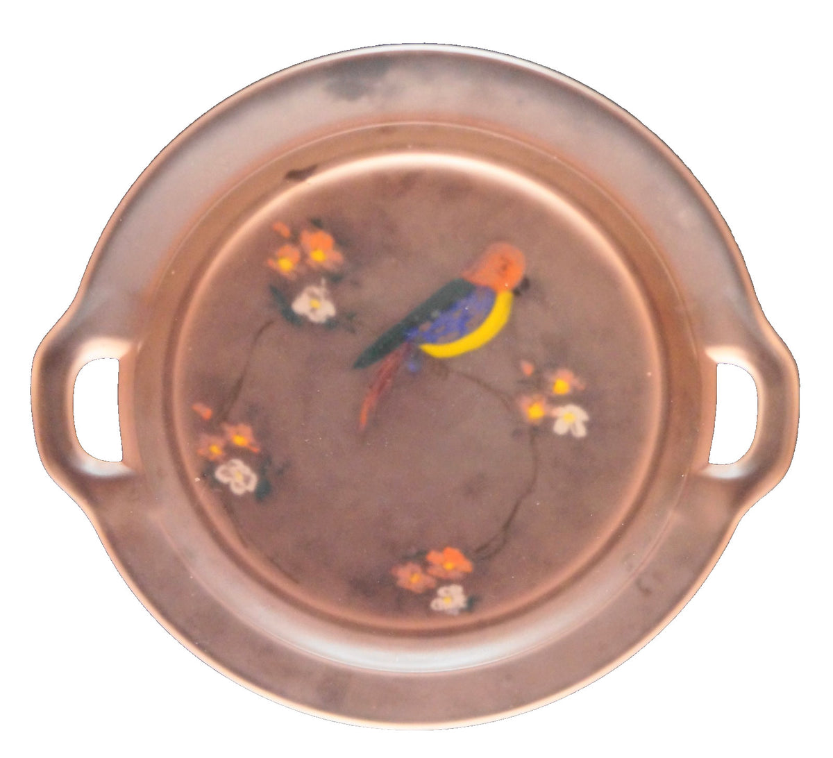 Tiffin Parrot Jungle Assortment Pink Satin Glass Double Handle Cake Plate