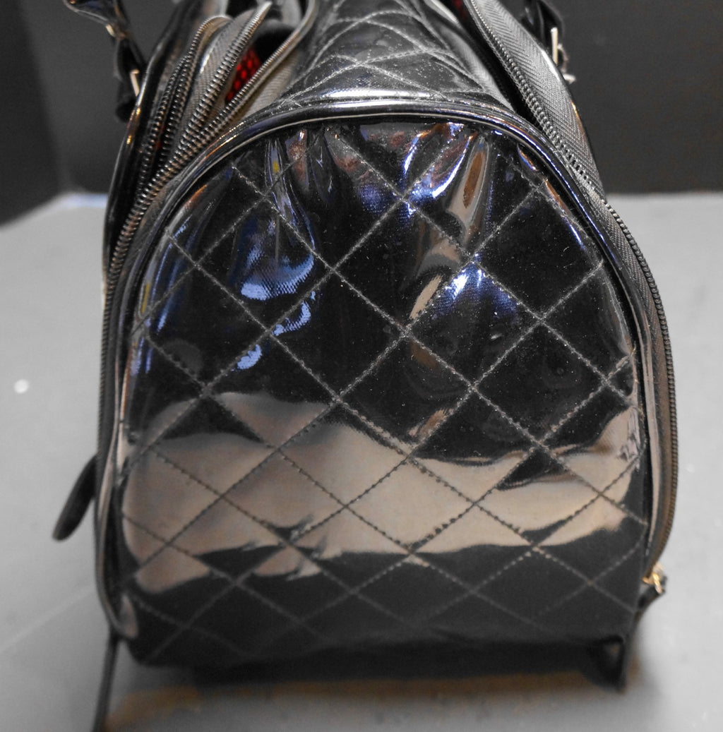 Caboodles Black Patent Quilted Satchel Style Makeup Bag Organizer