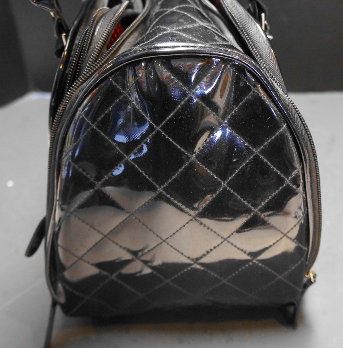 Caboodles Black Patent Quilted Satchel Style Makeup Bag Organizer