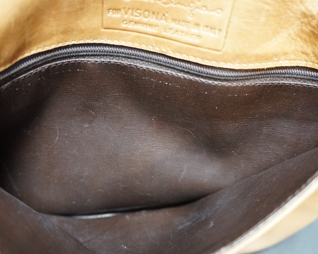 Renzo Rengiano for Visona Camel Brown Leather Purse Reptile Applique