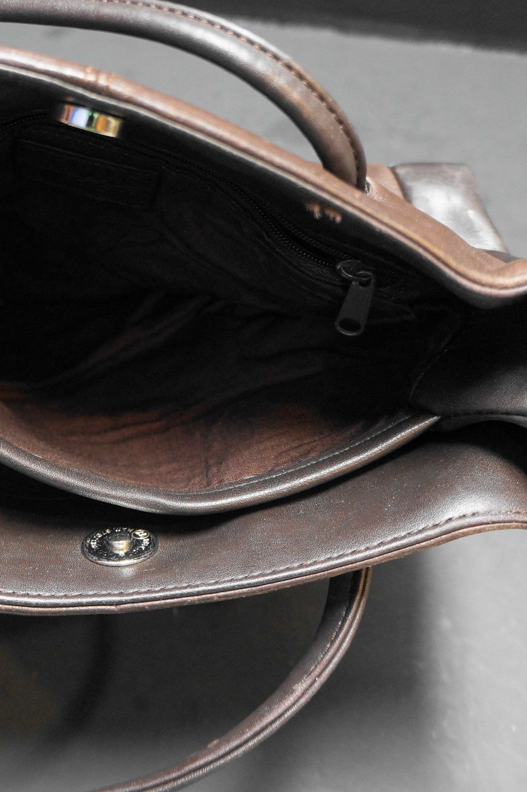 Nine West Two Tone Dark Brown Leather Shoulder Bag Purse