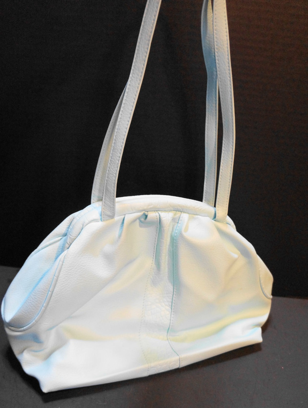 Baby Blue Vinyl Faux Leather Slouchy Purse Shoulder Bag Made in Taiwan 1980s