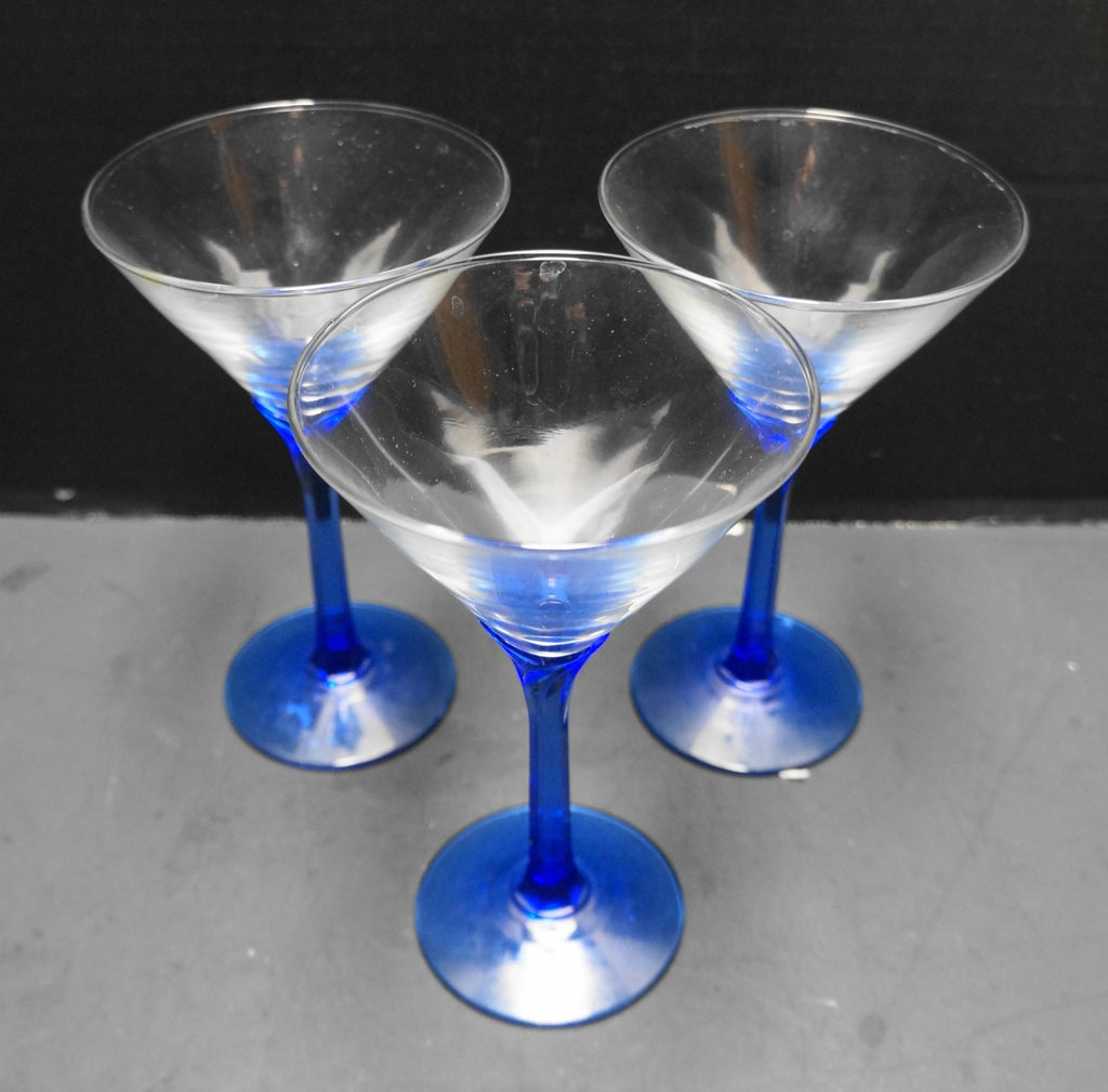 Libbey Domaine Cobalt Blue Stem Martini Glasses Set of 3