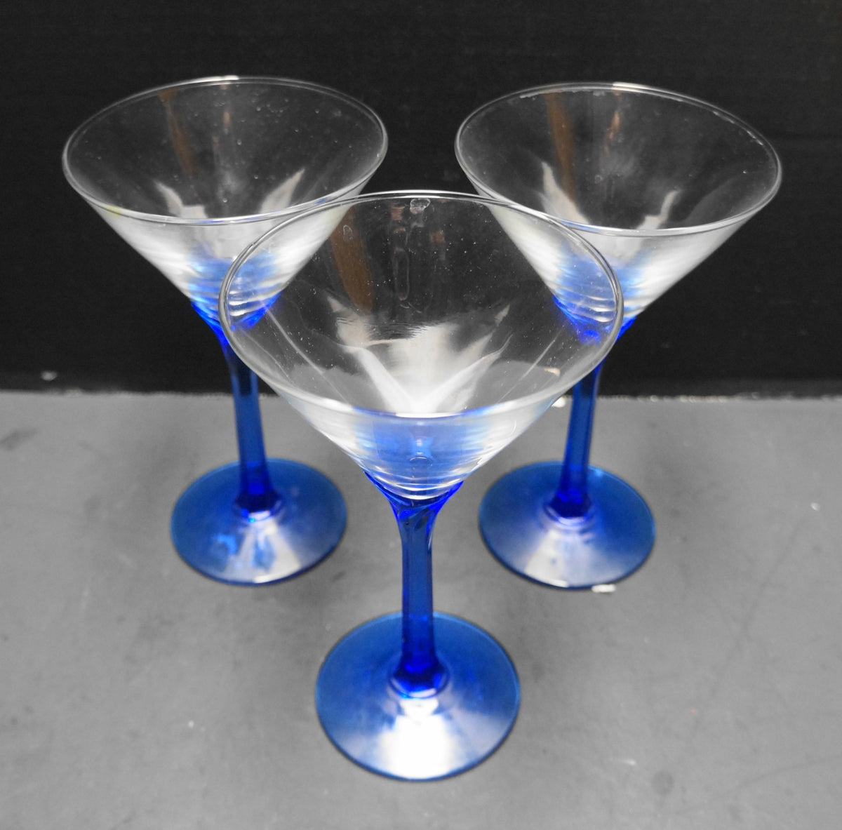 Libbey Domaine Cobalt Blue Stem Martini Glasses Set of 3