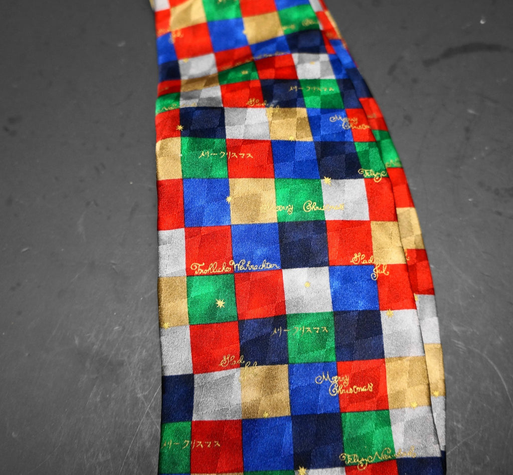 Hallmark Holiday Traditions Merry Christmas Multilingual Color Block Silk Tie